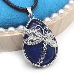 Lapis Lazuli Dragonfly Natural Stone Drop Pendant Necklace Healing Gemstone
